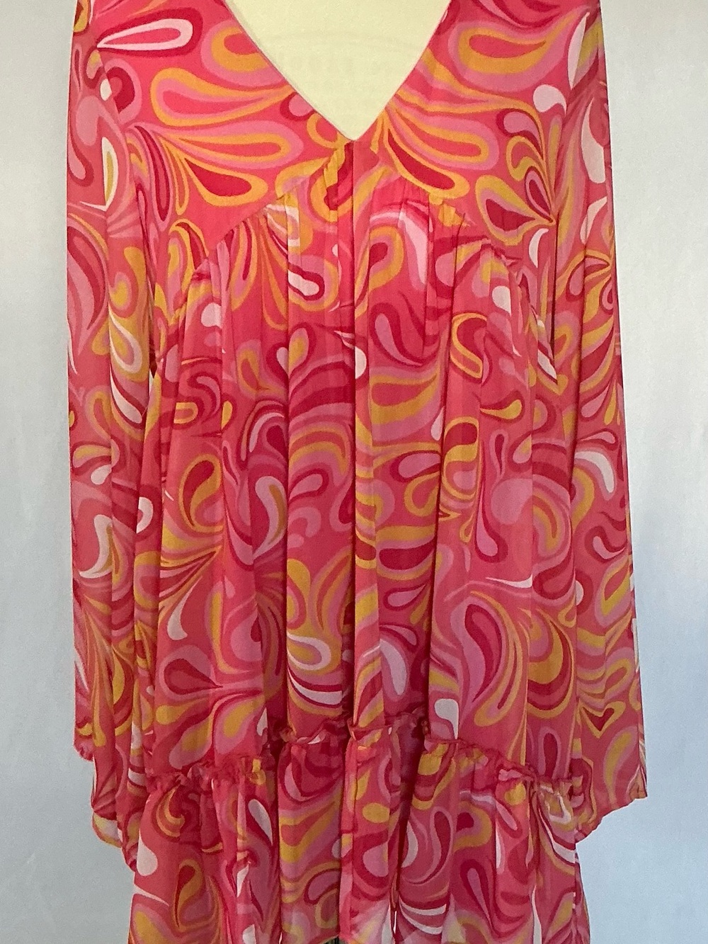 Peach Love California Pink Swirl Babydoll Mini Dress Large